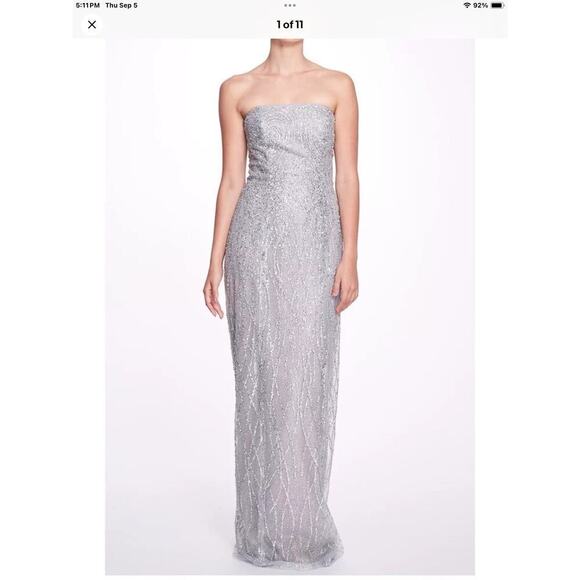 Marchesa Notte strapless long Sequin Column GOWN Silver SZ 10 maxi Dress nwt - Picture 1 of 16